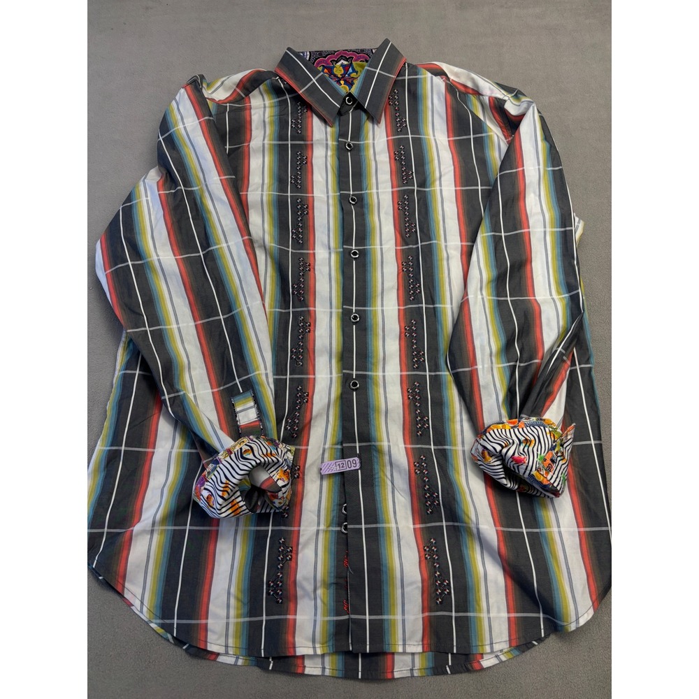 Robert Graham Mens XL Striped Embroidered Button Down Shirt Poolside Flip Cuff